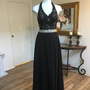 DANCING QUEE Elegant Backless Long Dress Embellished Bodice Stones Formal Blk XS